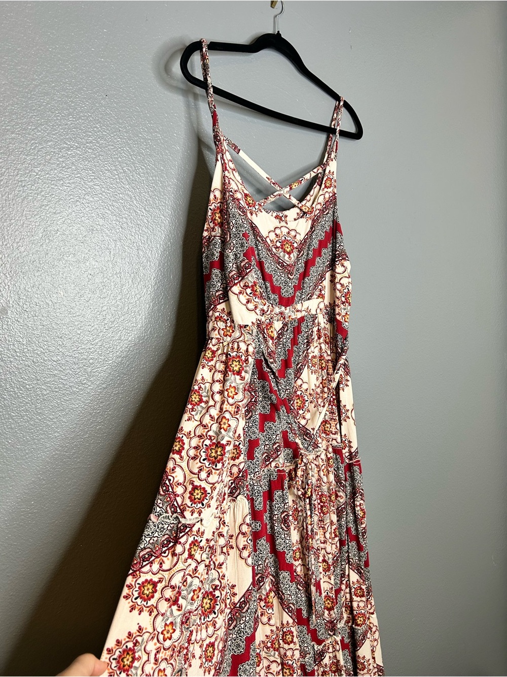 Torrid Cream Patchwork Boho Vacation Resort Maxi Dress Spaghetti Strap size 2x